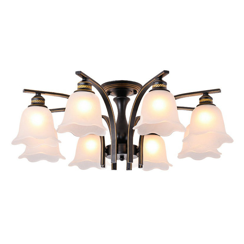 Rustic Ruffled Semi Flush Light Cream Glass Flush Mount Ceiling Chandelier for Living Room Clearhalo 'Ceiling Lights' 'Close To Ceiling Lights' 'Close to ceiling' 'Semi-flushmount' Lighting' 2092226