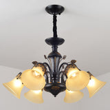 Flared Shade Beige Glass Chandelier Light Classic Living Room Pendant Ceiling Light in Black Clearhalo 'Ceiling Lights' 'Chandeliers' Lighting' options 2092235