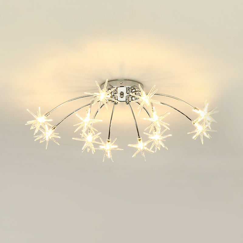 Firework-Shaped Metal Semi Flush Mount Contemporary 12/15/21 Lights Chrome/Gold Led Semi Flush Ceiling Light Fixture Clearhalo 'Ceiling Lights' 'Close To Ceiling Lights' 'Close to ceiling' 'Semi-flushmount' Lighting' 209226