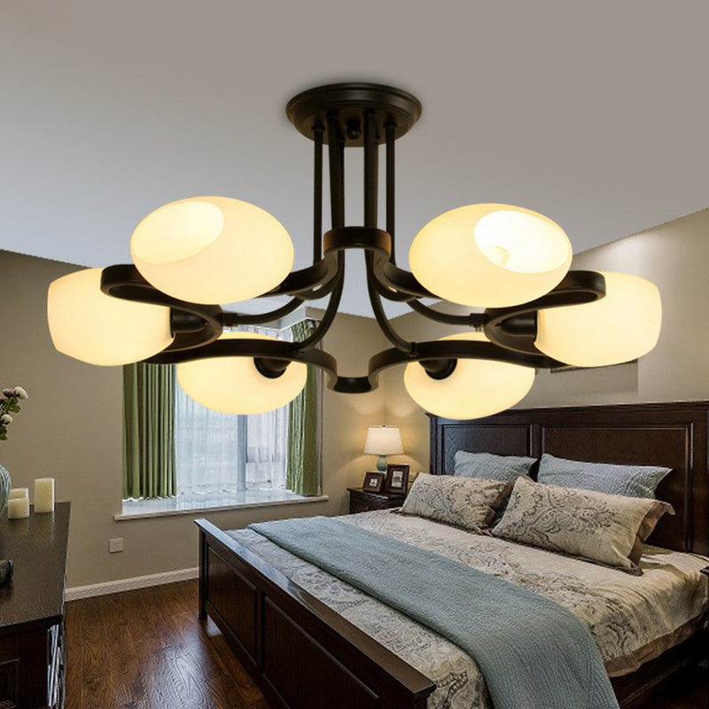 Black Semi Flush Light Rustic Cream Glass Bell Flush Mount Ceiling Chandelier for Living Room 6 Black Clearhalo 'Ceiling Lights' 'Close To Ceiling Lights' 'Close to ceiling' 'Glass shade' 'Glass' 'Semi-flushmount' Lighting' 2092262