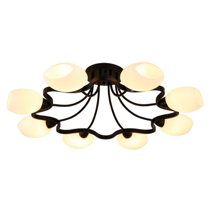 Black Semi Flush Light Rustic Cream Glass Bell Flush Mount Ceiling Chandelier for Living Room Clearhalo 'Ceiling Lights' 'Close To Ceiling Lights' 'Close to ceiling' 'Glass shade' 'Glass' 'Semi-flushmount' Lighting' 2092266