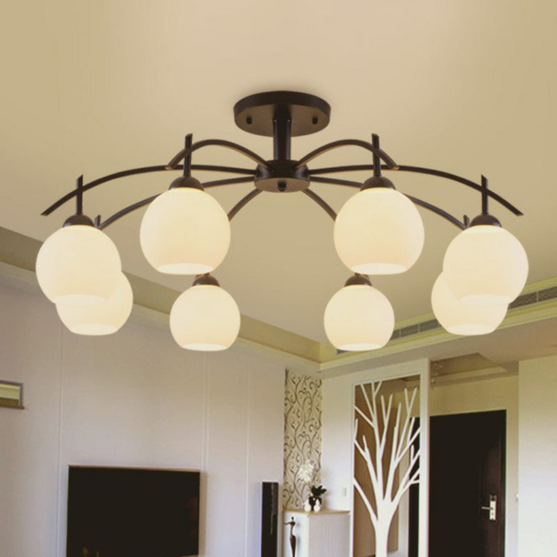 Traditional Sphere Semi Flush Frost Glass Ceiling Mount Chandelier in Black for Living Room 8 Black Clearhalo 'Ceiling Lights' 'Close To Ceiling Lights' 'Close to ceiling' 'Glass shade' 'Glass' 'Semi-flushmount' Lighting' 2092276