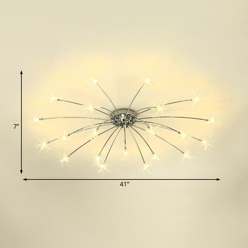 Firework-Shaped Metal Semi Flush Mount Contemporary 12/15/21 Lights Chrome/Gold Led Semi Flush Ceiling Light Fixture Clearhalo 'Ceiling Lights' 'Close To Ceiling Lights' 'Close to ceiling' 'Semi-flushmount' Lighting' 209235