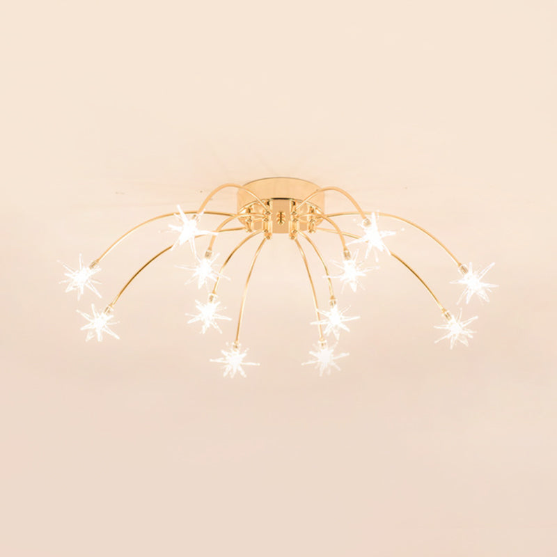 Firework-Shaped Metal Semi Flush Mount Contemporary 12/15/21 Lights Chrome/Gold Led Semi Flush Ceiling Light Fixture Clearhalo 'Ceiling Lights' 'Close To Ceiling Lights' 'Close to ceiling' 'Semi-flushmount' Lighting' 209242