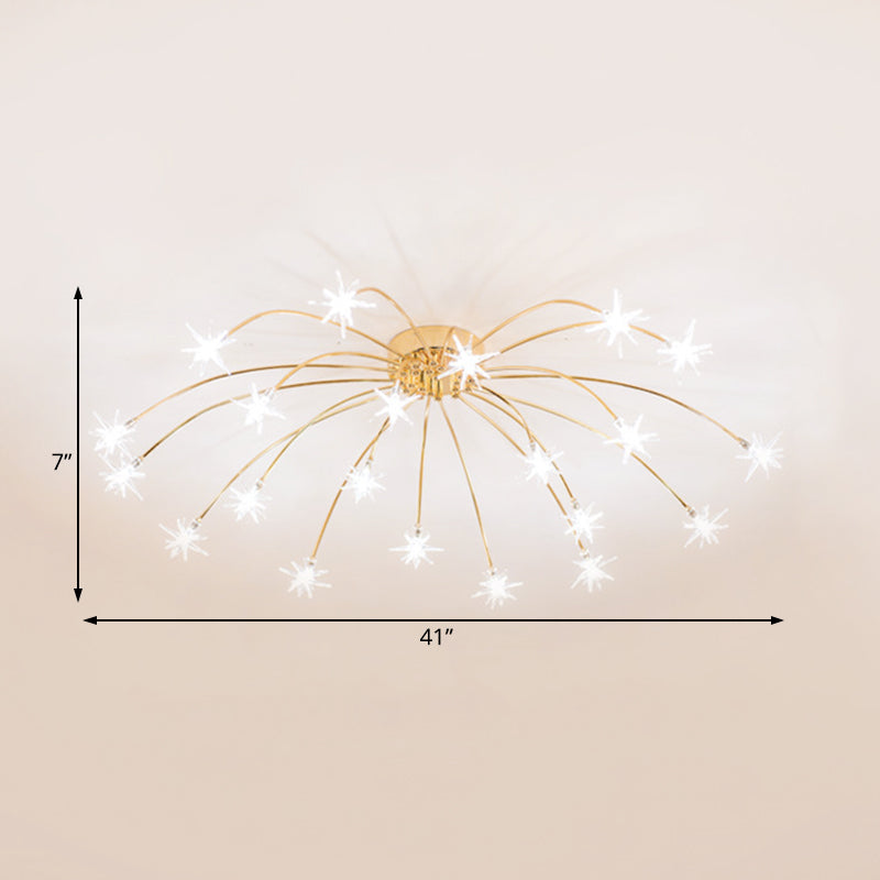 Firework-Shaped Metal Semi Flush Mount Contemporary 12/15/21 Lights Chrome/Gold Led Semi Flush Ceiling Light Fixture Clearhalo 'Ceiling Lights' 'Close To Ceiling Lights' 'Close to ceiling' 'Semi-flushmount' Lighting' 209251