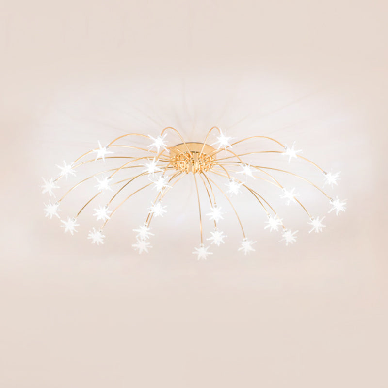 Firework-Shaped Metal Semi Flush Mount Contemporary 12/15/21 Lights Chrome/Gold Led Semi Flush Ceiling Light Fixture Clearhalo 'Ceiling Lights' 'Close To Ceiling Lights' 'Close to ceiling' 'Semi-flushmount' Lighting' 209254