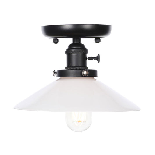 1 Light Ceiling Light Fixture with Cone/Saucer Metal Shade Industrial Dining Room Semi Flush in Clear/White Clearhalo 'Ceiling Lights' 'Close To Ceiling Lights' 'Close to ceiling' 'Semi-flushmount' Lighting' 209258