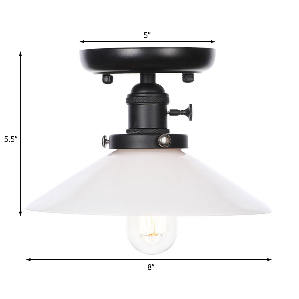 1 Light Ceiling Light Fixture with Cone/Saucer Metal Shade Industrial Dining Room Semi Flush in Clear/White Clearhalo 'Ceiling Lights' 'Close To Ceiling Lights' 'Close to ceiling' 'Semi-flushmount' Lighting' 209259