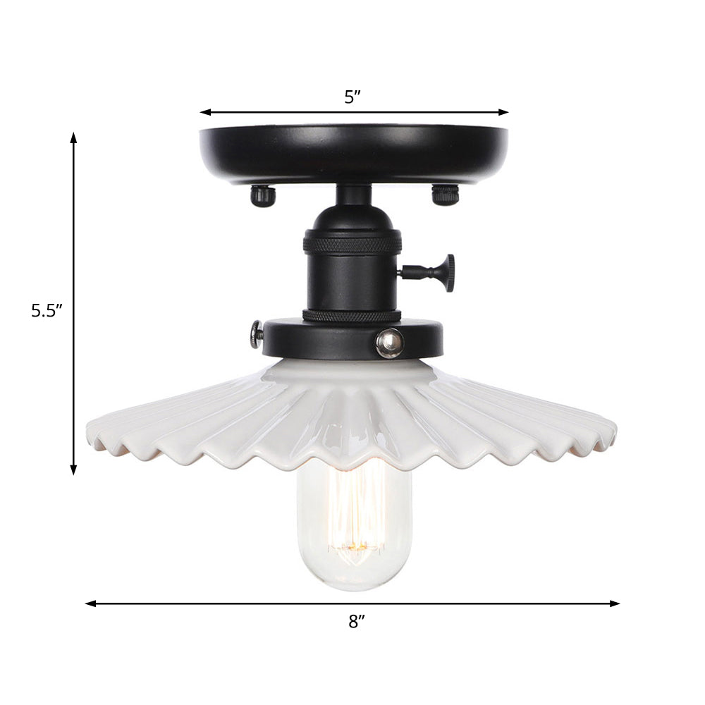 1 Light Ceiling Light Fixture with Cone/Saucer Metal Shade Industrial Dining Room Semi Flush in Clear/White Clearhalo 'Ceiling Lights' 'Close To Ceiling Lights' 'Close to ceiling' 'Semi-flushmount' Lighting' 209262