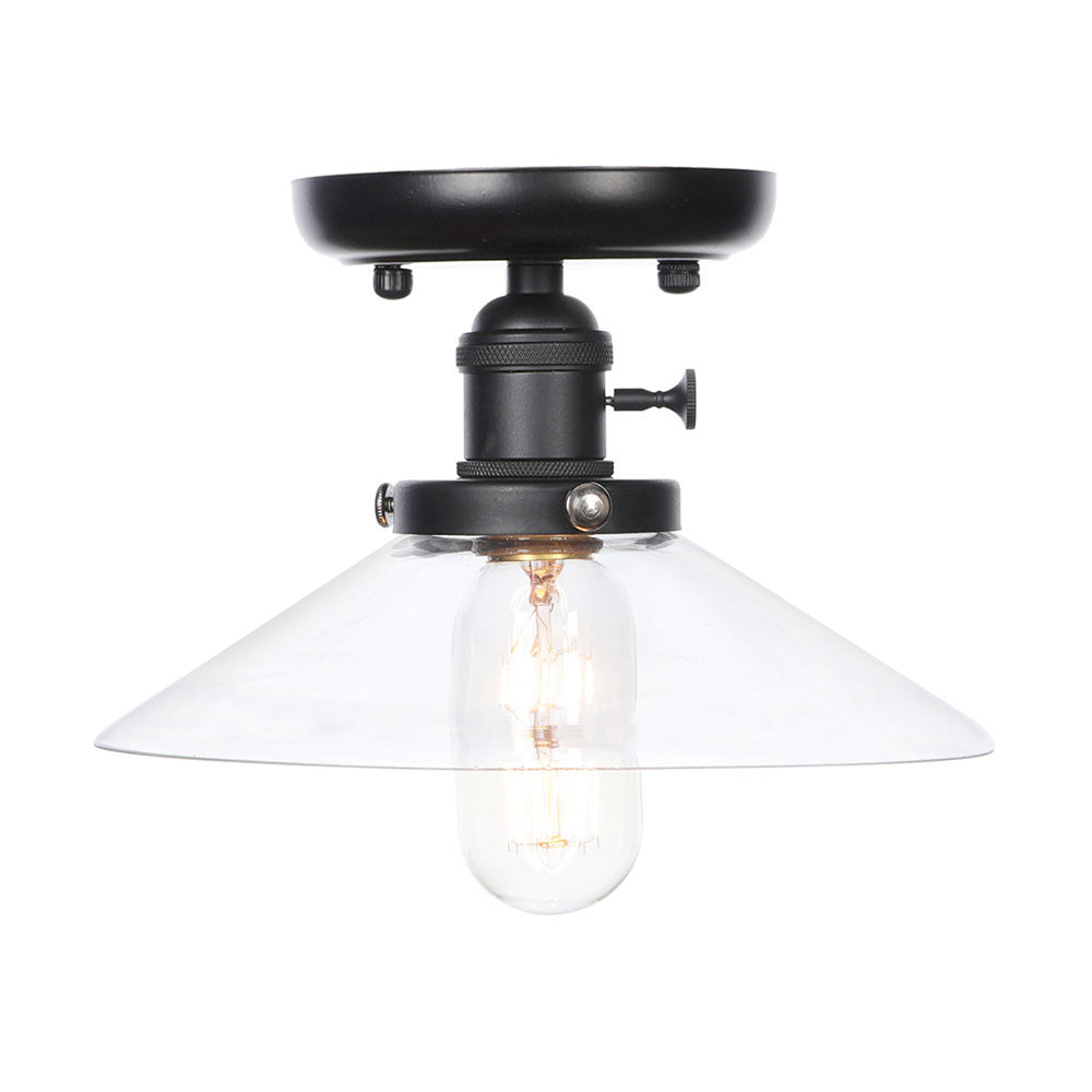 1 Light Ceiling Light Fixture with Cone/Saucer Metal Shade Industrial Dining Room Semi Flush in Clear/White Clearhalo 'Ceiling Lights' 'Close To Ceiling Lights' 'Close to ceiling' 'Semi-flushmount' Lighting' 209264