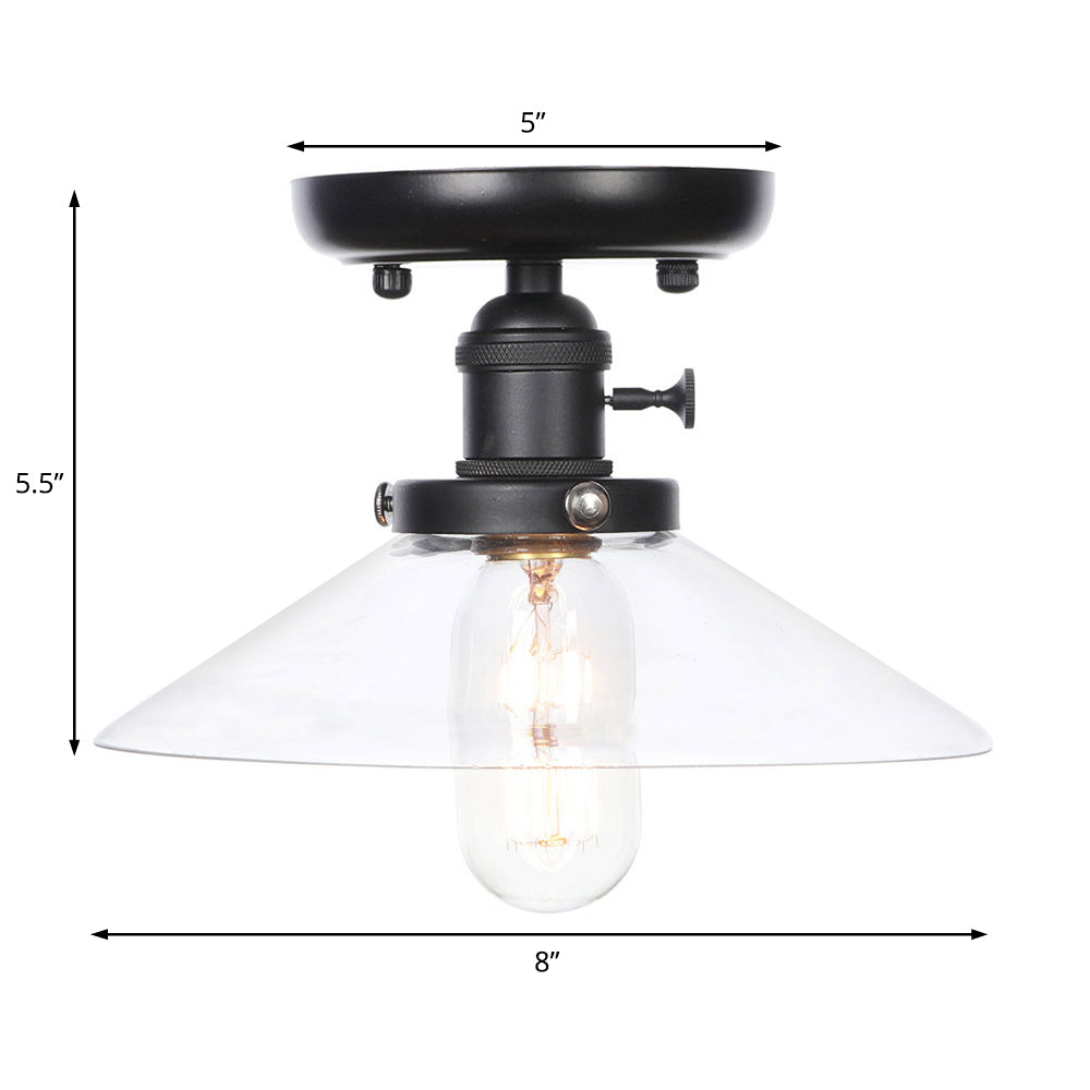 1 Light Ceiling Light Fixture with Cone/Saucer Metal Shade Industrial Dining Room Semi Flush in Clear/White Clearhalo 'Ceiling Lights' 'Close To Ceiling Lights' 'Close to ceiling' 'Semi-flushmount' Lighting' 209265