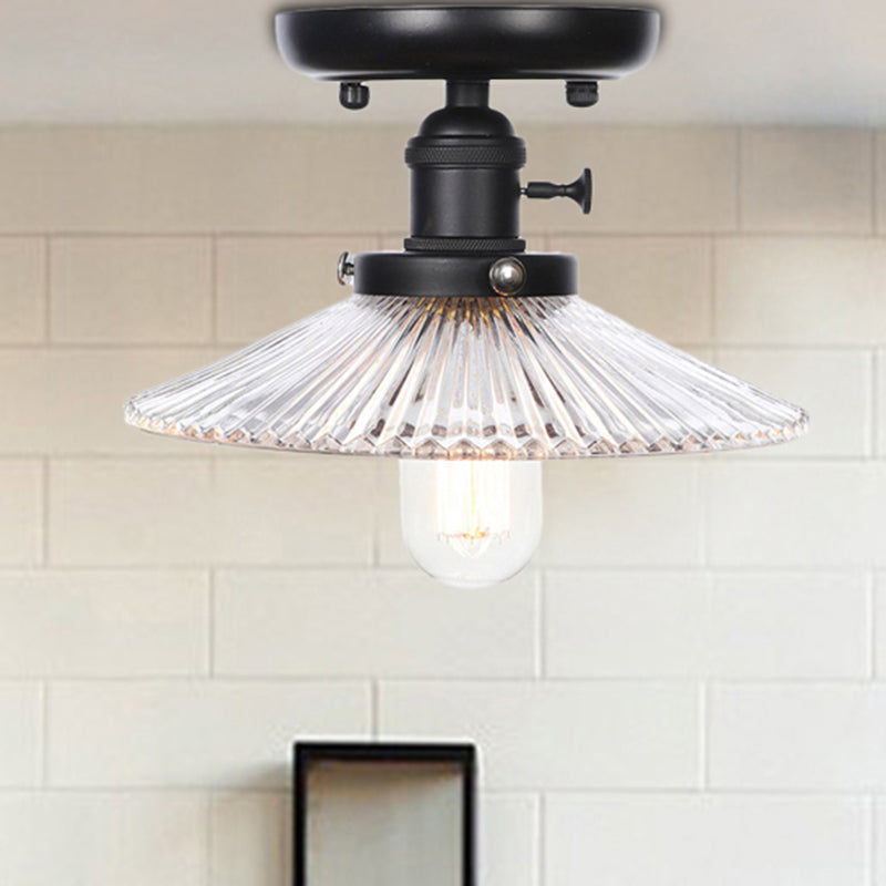 1 Light Ceiling Light Fixture with Cone/Saucer Metal Shade Industrial Dining Room Semi Flush in Clear/White Clear Saucer Clearhalo 'Ceiling Lights' 'Close To Ceiling Lights' 'Close to ceiling' 'Semi-flushmount' Lighting' 209266