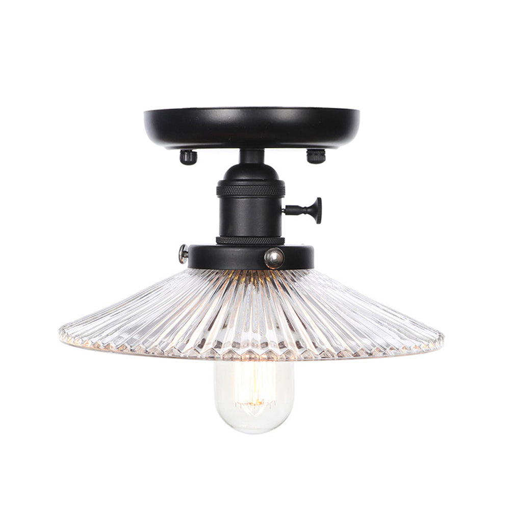 1 Light Ceiling Light Fixture with Cone/Saucer Metal Shade Industrial Dining Room Semi Flush in Clear/White Clearhalo 'Ceiling Lights' 'Close To Ceiling Lights' 'Close to ceiling' 'Semi-flushmount' Lighting' 209267