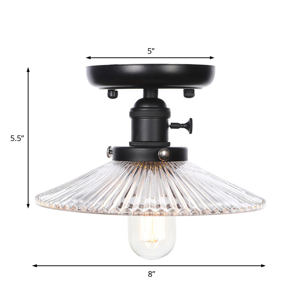 1 Light Ceiling Light Fixture with Cone/Saucer Metal Shade Industrial Dining Room Semi Flush in Clear/White Clearhalo 'Ceiling Lights' 'Close To Ceiling Lights' 'Close to ceiling' 'Semi-flushmount' Lighting' 209268