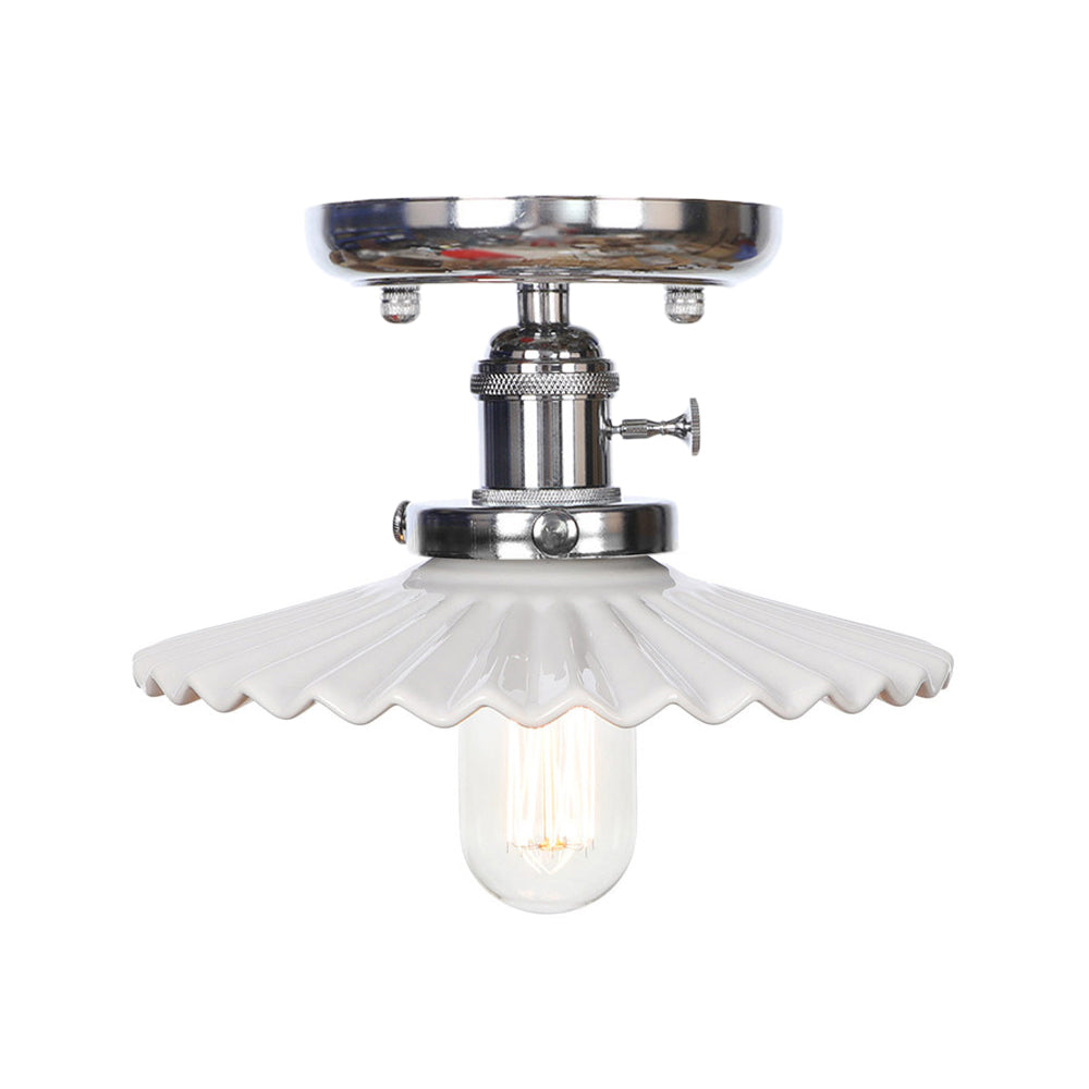 1 Light Ceiling Light Fixture with Cone/Saucer Shade Opal/Clear Glass Industrial Living Room Semi Flush Clearhalo 'Ceiling Lights' 'Close To Ceiling Lights' 'Close to ceiling' 'Glass shade' 'Glass' 'Semi-flushmount' Lighting' 209284