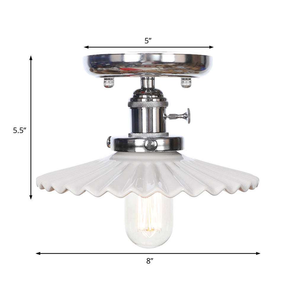 1 Light Ceiling Light Fixture with Cone/Saucer Shade Opal/Clear Glass Industrial Living Room Semi Flush Clearhalo 'Ceiling Lights' 'Close To Ceiling Lights' 'Close to ceiling' 'Glass shade' 'Glass' 'Semi-flushmount' Lighting' 209285