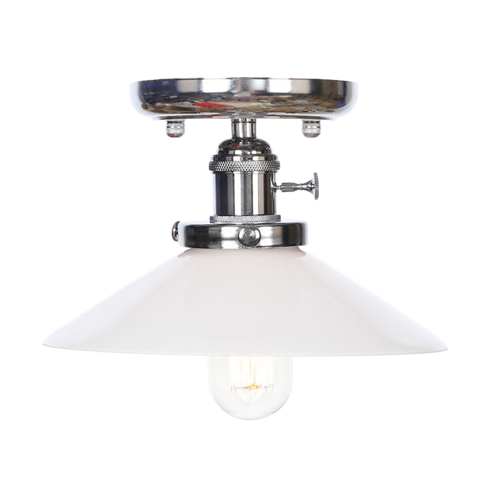 1 Light Ceiling Light Fixture with Cone/Saucer Shade Opal/Clear Glass Industrial Living Room Semi Flush Clearhalo 'Ceiling Lights' 'Close To Ceiling Lights' 'Close to ceiling' 'Glass shade' 'Glass' 'Semi-flushmount' Lighting' 209287