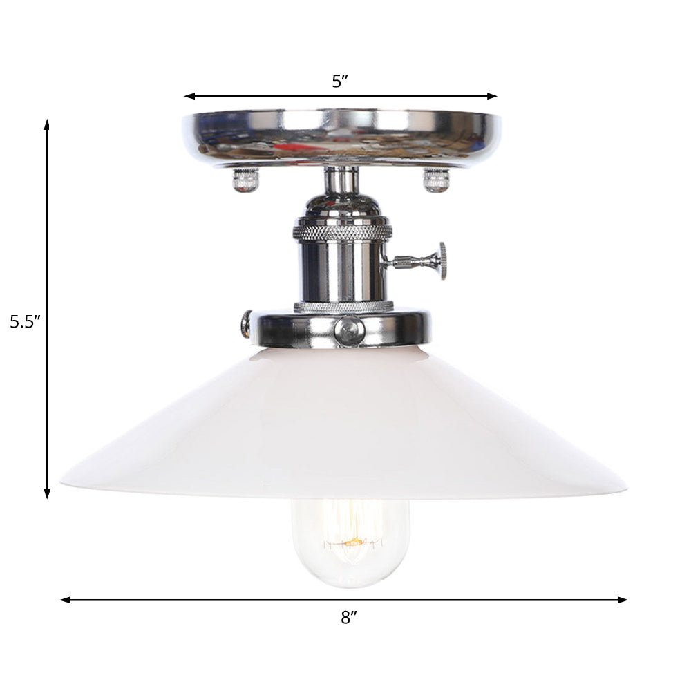 1 Light Ceiling Light Fixture with Cone/Saucer Shade Opal/Clear Glass Industrial Living Room Semi Flush Clearhalo 'Ceiling Lights' 'Close To Ceiling Lights' 'Close to ceiling' 'Glass shade' 'Glass' 'Semi-flushmount' Lighting' 209288