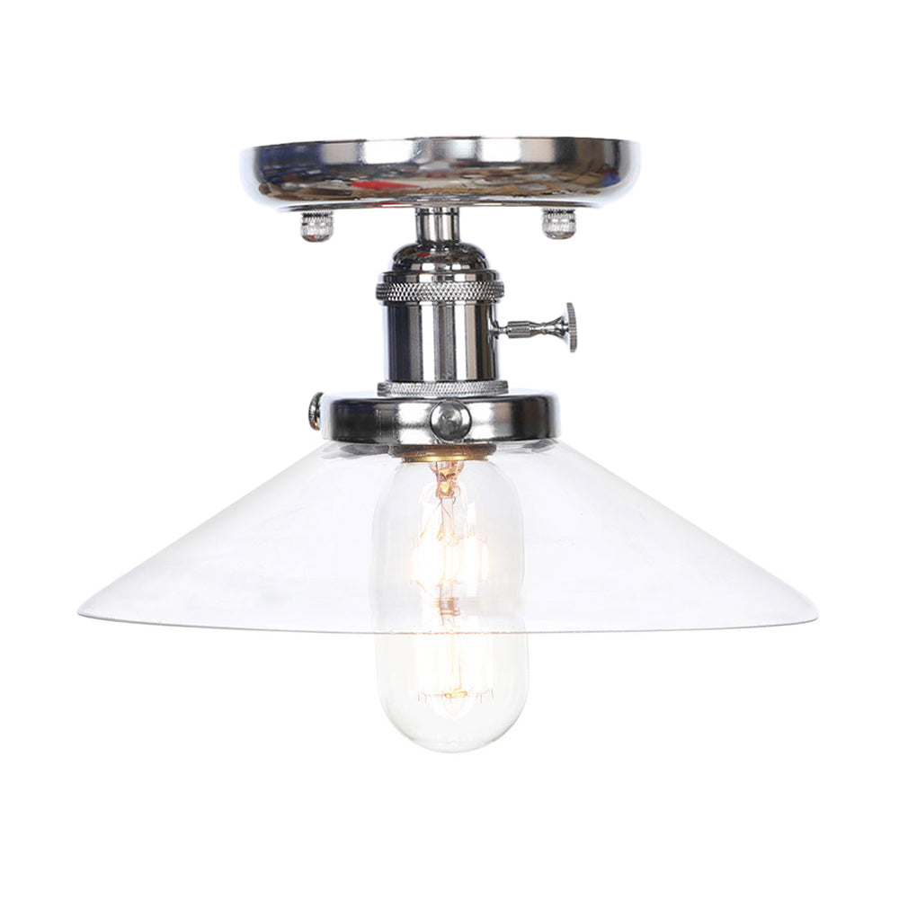 1 Light Ceiling Light Fixture with Cone/Saucer Shade Opal/Clear Glass Industrial Living Room Semi Flush Clearhalo 'Ceiling Lights' 'Close To Ceiling Lights' 'Close to ceiling' 'Glass shade' 'Glass' 'Semi-flushmount' Lighting' 209290