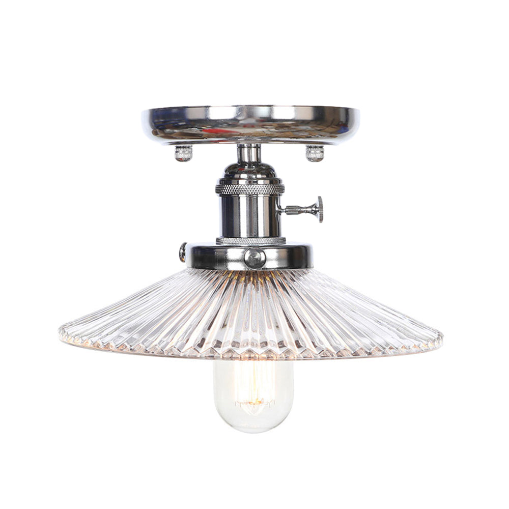 1 Light Ceiling Light Fixture with Cone/Saucer Shade Opal/Clear Glass Industrial Living Room Semi Flush Clearhalo 'Ceiling Lights' 'Close To Ceiling Lights' 'Close to ceiling' 'Glass shade' 'Glass' 'Semi-flushmount' Lighting' 209293