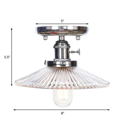 1 Light Ceiling Light Fixture with Cone/Saucer Shade Opal/Clear Glass Industrial Living Room Semi Flush Clearhalo 'Ceiling Lights' 'Close To Ceiling Lights' 'Close to ceiling' 'Glass shade' 'Glass' 'Semi-flushmount' Lighting' 209294
