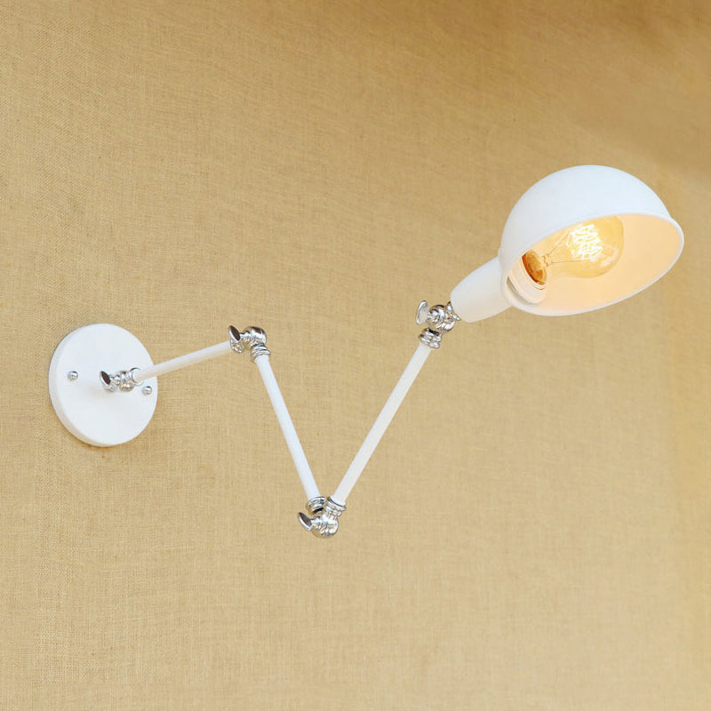1 Bulb Sconce Light Retro Style Swing Arm Metallic Mini Wall Lamp in White for Study Room Clearhalo 'Art deco wall lights' 'Cast Iron' 'Glass' 'Industrial wall lights' 'Industrial' 'Middle century wall lights' 'Modern' 'Rustic wall lights' 'Tiffany' 'Traditional wall lights' 'Wall Lamps & Sconces' 'Wall Lights' Lighting' 209306