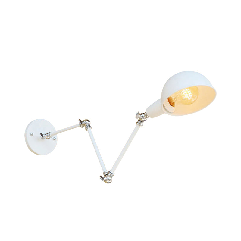 1 Bulb Sconce Light Retro Style Swing Arm Metallic Mini Wall Lamp in White for Study Room Clearhalo 'Art deco wall lights' 'Cast Iron' 'Glass' 'Industrial wall lights' 'Industrial' 'Middle century wall lights' 'Modern' 'Rustic wall lights' 'Tiffany' 'Traditional wall lights' 'Wall Lamps & Sconces' 'Wall Lights' Lighting' 209307
