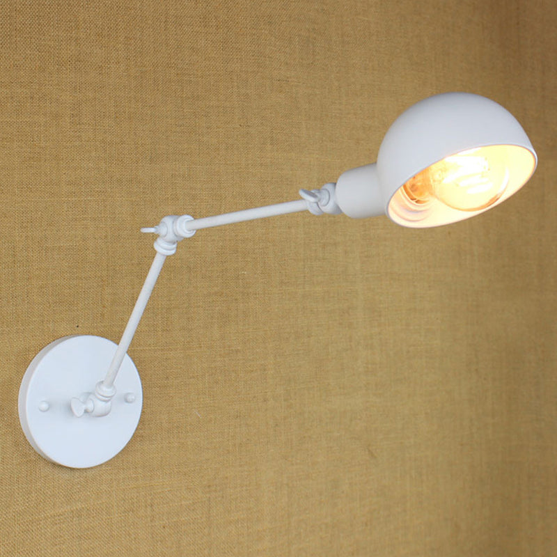 1 Bulb Sconce Light Retro Style Swing Arm Metallic Mini Wall Lamp in White for Study Room Clearhalo 'Art deco wall lights' 'Cast Iron' 'Glass' 'Industrial wall lights' 'Industrial' 'Middle century wall lights' 'Modern' 'Rustic wall lights' 'Tiffany' 'Traditional wall lights' 'Wall Lamps & Sconces' 'Wall Lights' Lighting' 209311