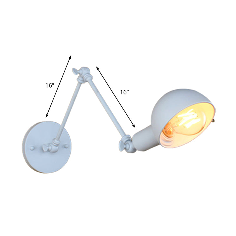 1 Bulb Sconce Light Retro Style Swing Arm Metallic Mini Wall Lamp in White for Study Room Clearhalo 'Art deco wall lights' 'Cast Iron' 'Glass' 'Industrial wall lights' 'Industrial' 'Middle century wall lights' 'Modern' 'Rustic wall lights' 'Tiffany' 'Traditional wall lights' 'Wall Lamps & Sconces' 'Wall Lights' Lighting' 209317