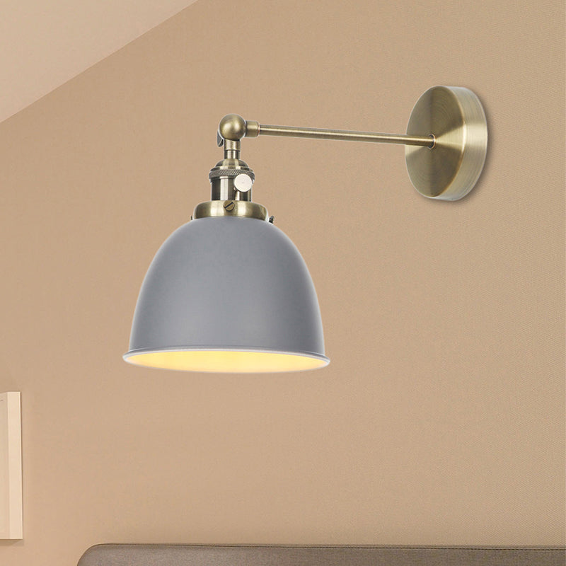 1 Bulb Domed Shade Sconce Lamp Industrial Black/Grey/White Metal Wall Mounted Light for Bedroom Grey Clearhalo 'Art deco wall lights' 'Cast Iron' 'Glass' 'Industrial wall lights' 'Industrial' 'Middle century wall lights' 'Modern' 'Rustic wall lights' 'Tiffany' 'Traditional wall lights' 'Wall Lamps & Sconces' 'Wall Lights' Lighting' 209354