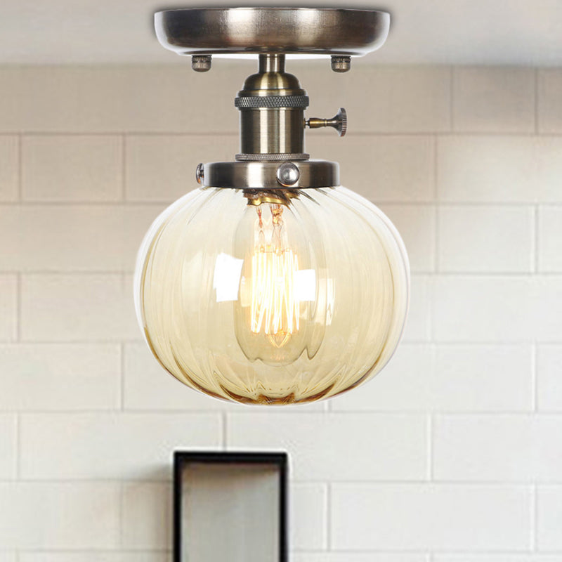 1 Light Globe/Round Semi Flush Light Industrial Bronze Clear/Amber Glass Lighting Fixture for Indoor Clearhalo 'Ceiling Lights' 'Close To Ceiling Lights' 'Close to ceiling' 'Glass shade' 'Glass' 'Semi-flushmount' Lighting' 209362