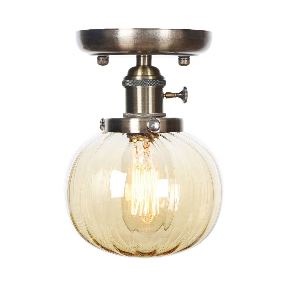 1 Light Globe/Round Semi Flush Light Industrial Bronze Clear/Amber Glass Lighting Fixture for Indoor Clearhalo 'Ceiling Lights' 'Close To Ceiling Lights' 'Close to ceiling' 'Glass shade' 'Glass' 'Semi-flushmount' Lighting' 209363