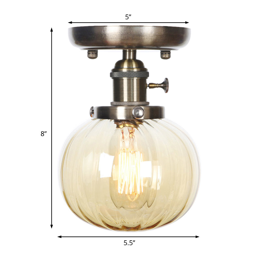 1 Light Globe/Round Semi Flush Light Industrial Bronze Clear/Amber Glass Lighting Fixture for Indoor Clearhalo 'Ceiling Lights' 'Close To Ceiling Lights' 'Close to ceiling' 'Glass shade' 'Glass' 'Semi-flushmount' Lighting' 209364