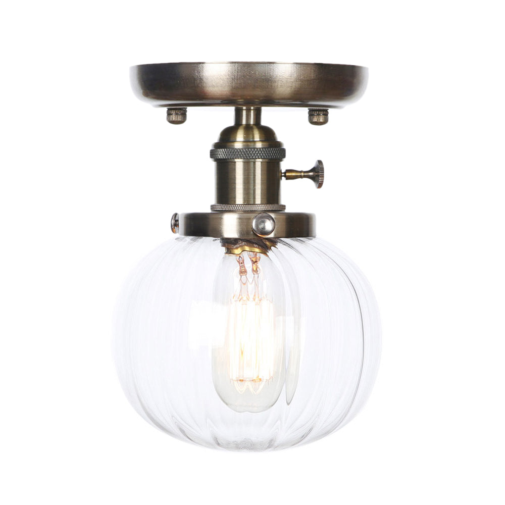 1 Light Globe/Round Semi Flush Light Industrial Bronze Clear/Amber Glass Lighting Fixture for Indoor Clearhalo 'Ceiling Lights' 'Close To Ceiling Lights' 'Close to ceiling' 'Glass shade' 'Glass' 'Semi-flushmount' Lighting' 209366