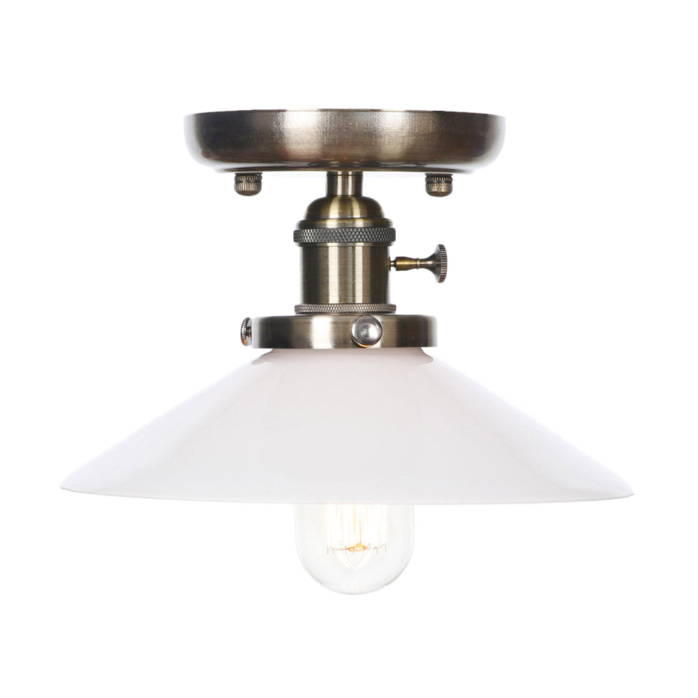 Cone/Saucer Metal Semi Flush Mount Industrial 1 Bulb Living Room Light Fixture in White/Clear Clearhalo 'Ceiling Lights' 'Close To Ceiling Lights' 'Close to ceiling' 'Semi-flushmount' Lighting' 209401