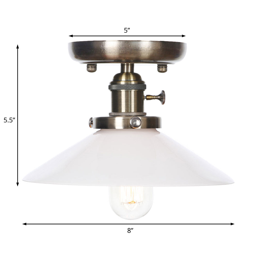 Cone/Saucer Metal Semi Flush Mount Industrial 1 Bulb Living Room Light Fixture in White/Clear Clearhalo 'Ceiling Lights' 'Close To Ceiling Lights' 'Close to ceiling' 'Semi-flushmount' Lighting' 209402