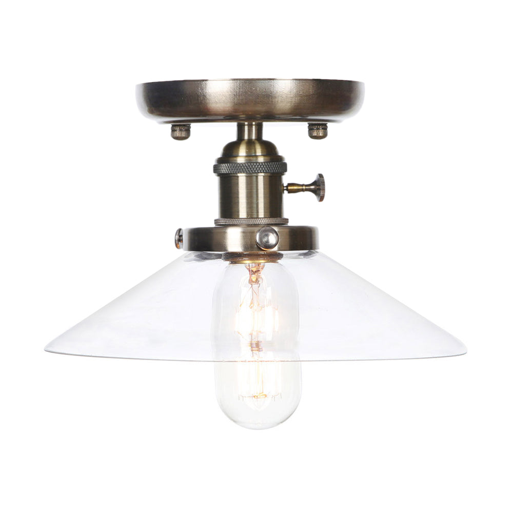 Cone/Saucer Metal Semi Flush Mount Industrial 1 Bulb Living Room Light Fixture in White/Clear Clearhalo 'Ceiling Lights' 'Close To Ceiling Lights' 'Close to ceiling' 'Semi-flushmount' Lighting' 209407