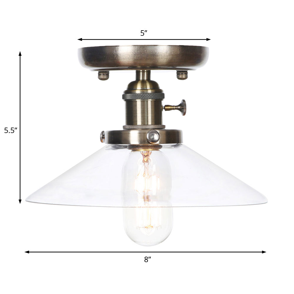 Cone/Saucer Metal Semi Flush Mount Industrial 1 Bulb Living Room Light Fixture in White/Clear Clearhalo 'Ceiling Lights' 'Close To Ceiling Lights' 'Close to ceiling' 'Semi-flushmount' Lighting' 209408