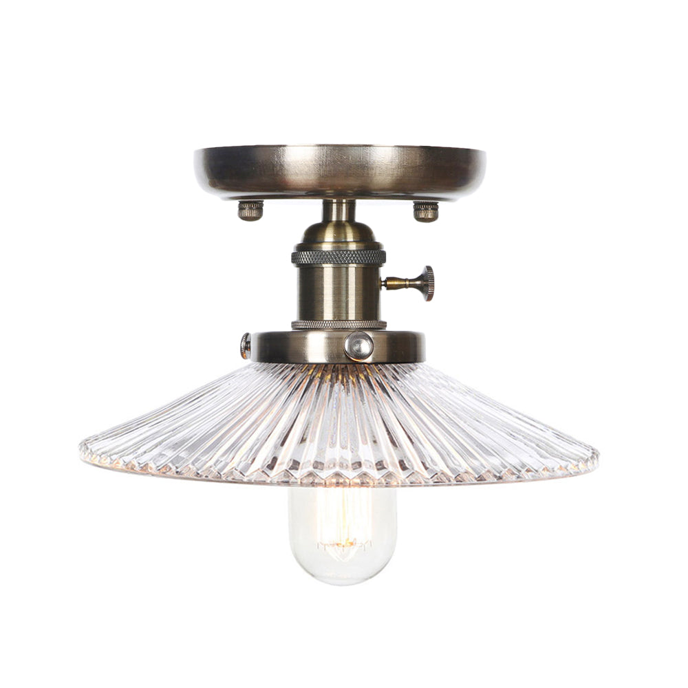 Cone/Saucer Metal Semi Flush Mount Industrial 1 Bulb Living Room Light Fixture in White/Clear Clearhalo 'Ceiling Lights' 'Close To Ceiling Lights' 'Close to ceiling' 'Semi-flushmount' Lighting' 209410