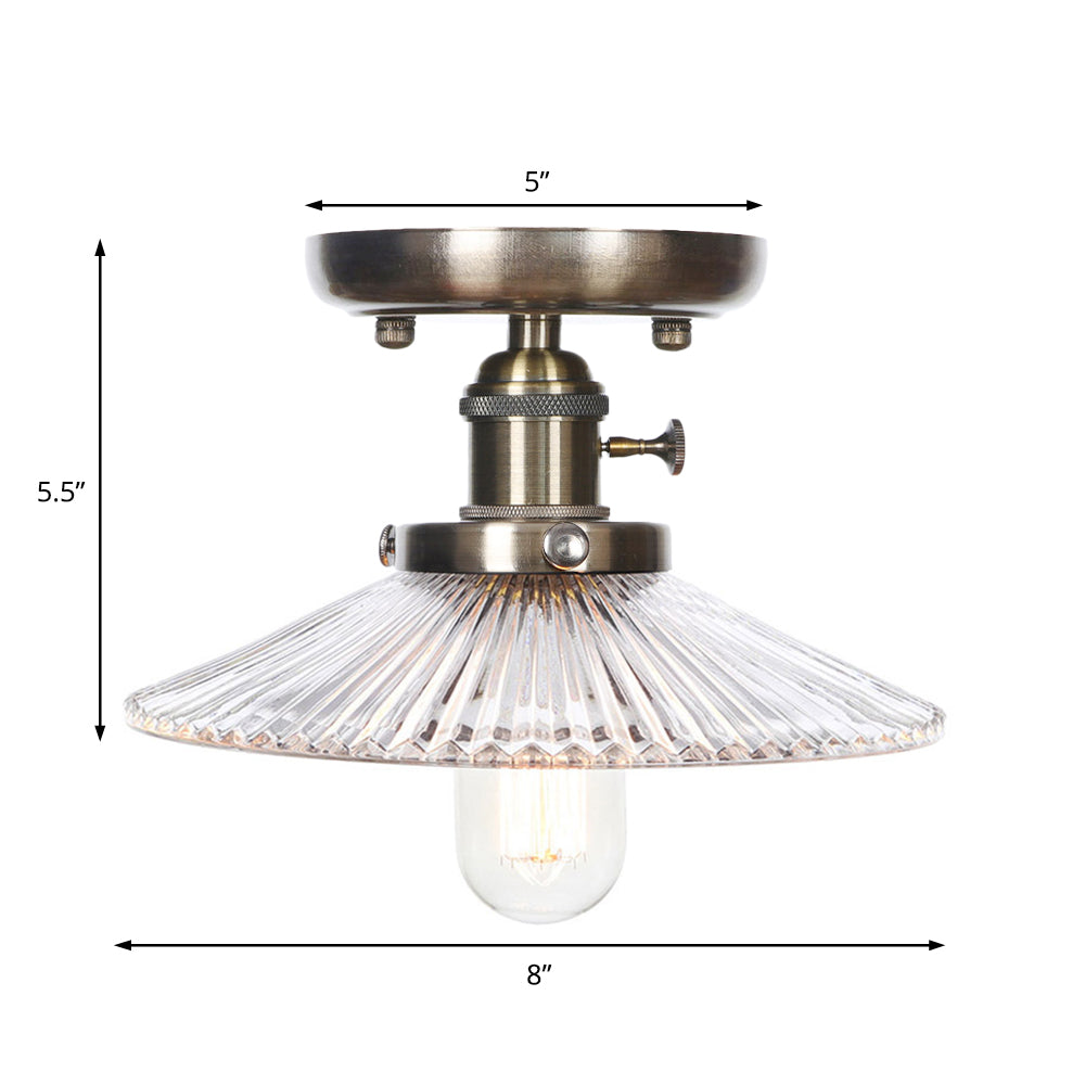 Cone/Saucer Metal Semi Flush Mount Industrial 1 Bulb Living Room Light Fixture in White/Clear Clearhalo 'Ceiling Lights' 'Close To Ceiling Lights' 'Close to ceiling' 'Semi-flushmount' Lighting' 209411