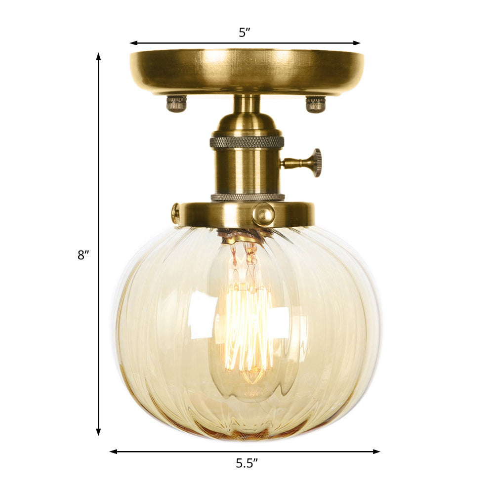 Bronze Globe/Round Semi Flush Light Industrial Clear/Amber Glass 1 Light Living Room Ceiling Lighting Fixture Clearhalo 'Ceiling Lights' 'Close To Ceiling Lights' 'Close to ceiling' 'Glass shade' 'Glass' 'Semi-flushmount' Lighting' 209522