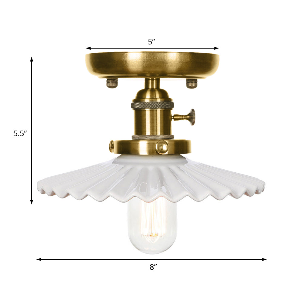 Bronze Cone/Saucer Semi Flush Mount Light Industrial White/Clear Glass 1 Light Living Room Ceiling Lighting Fixture Clearhalo 'Ceiling Lights' 'Close To Ceiling Lights' 'Close to ceiling' 'Glass shade' 'Glass' 'Pendant Lights' 'Semi-flushmount' Lighting' 209556