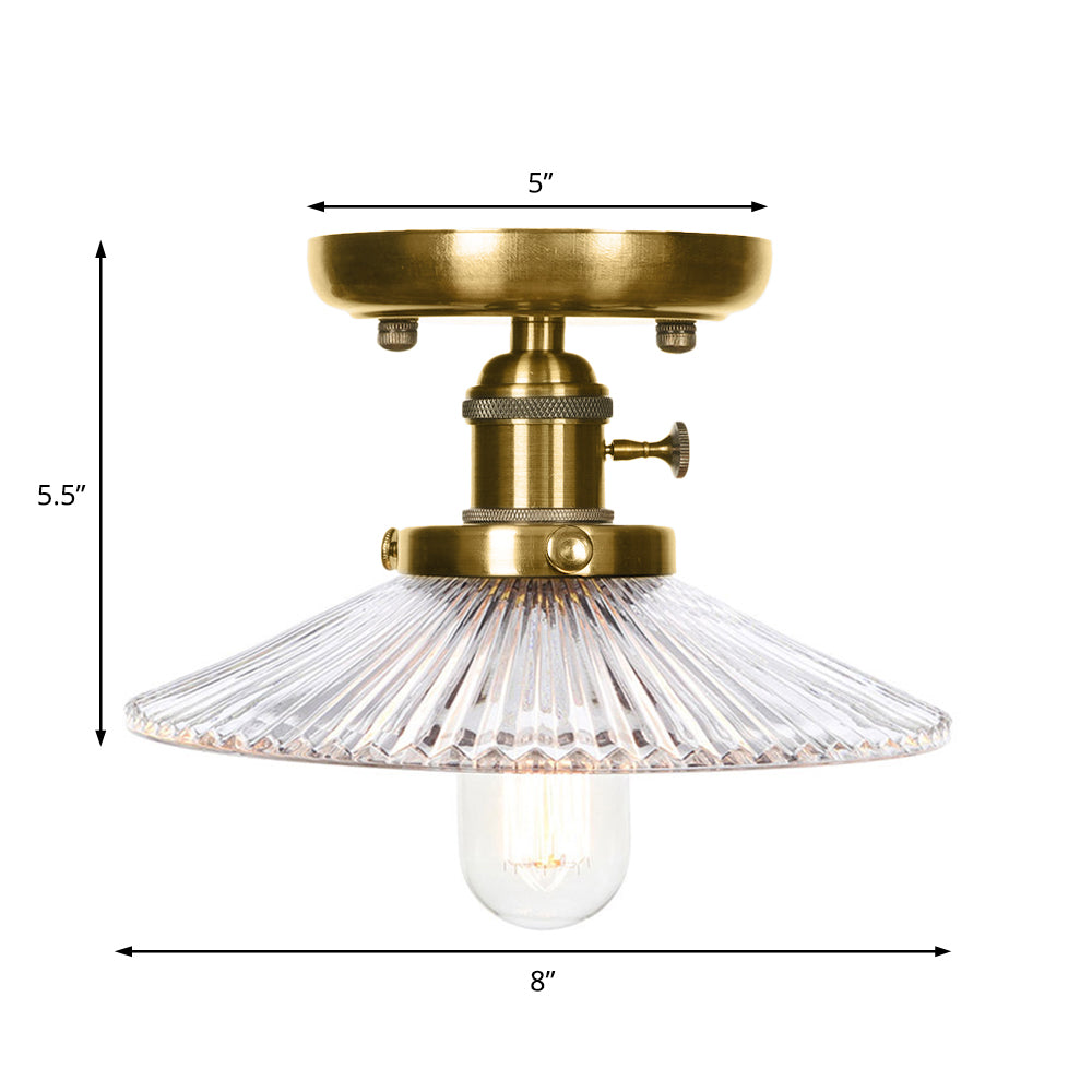 Bronze Cone/Saucer Semi Flush Mount Light Industrial White/Clear Glass 1 Light Living Room Ceiling Lighting Fixture Clearhalo 'Ceiling Lights' 'Close To Ceiling Lights' 'Close to ceiling' 'Glass shade' 'Glass' 'Pendant Lights' 'Semi-flushmount' Lighting' 209562