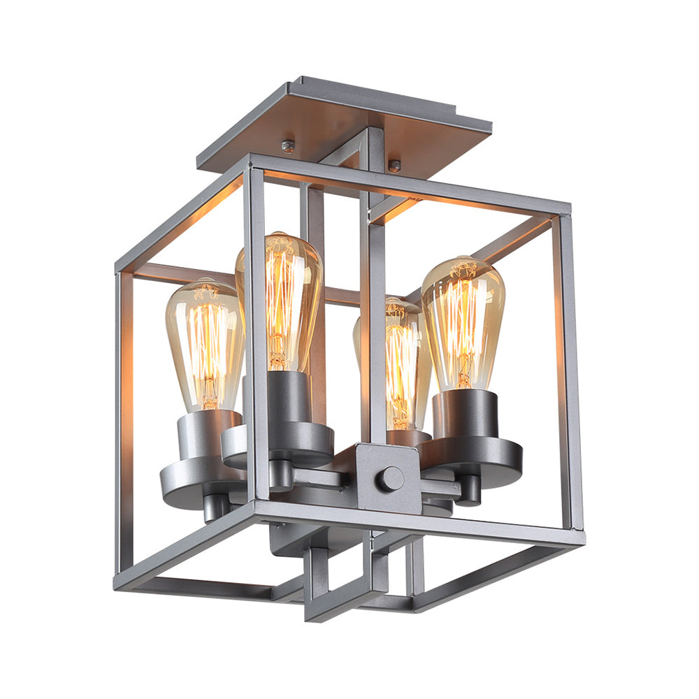 Square Living Room Semi Flush Industrial Style Metal 4 Lights Black/Silver/Gold Ceiling Lighting Clearhalo 'Ceiling Lights' 'Close To Ceiling Lights' 'Close to ceiling' 'Semi-flushmount' Lighting' 209581