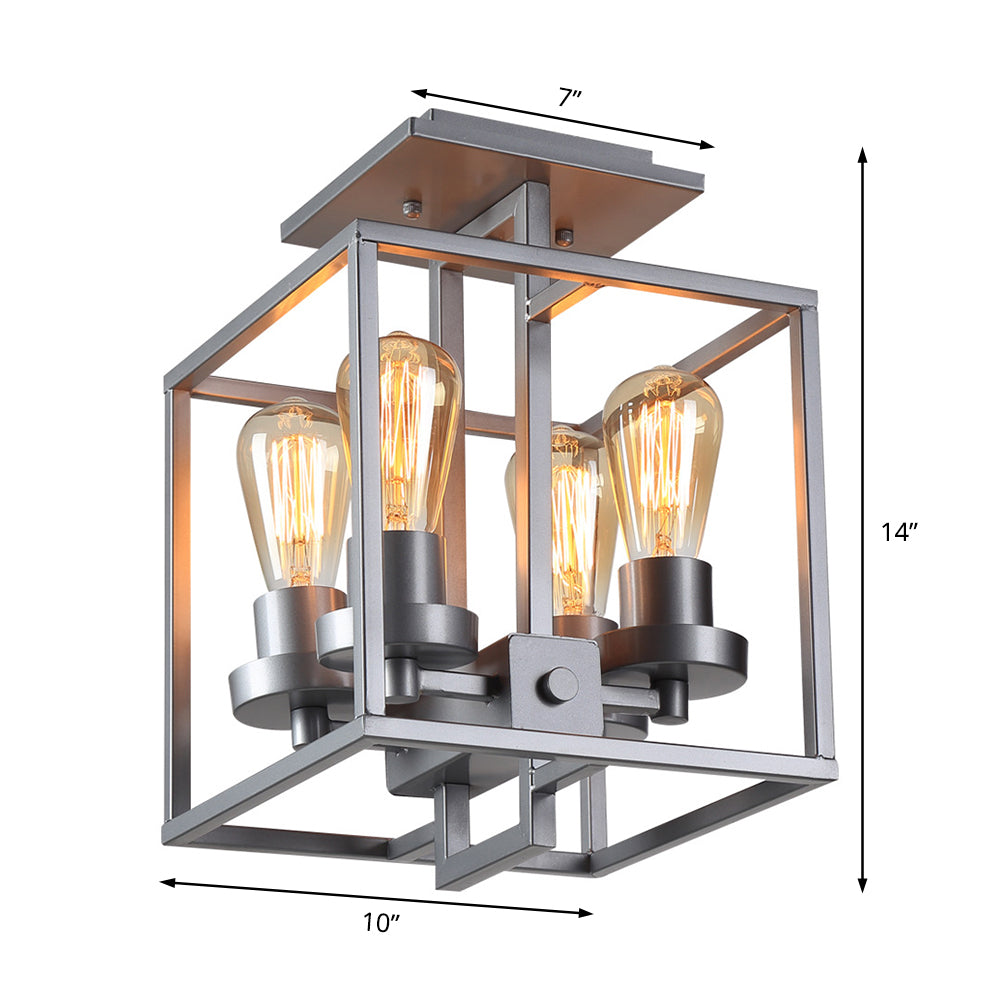 Square Living Room Semi Flush Industrial Style Metal 4 Lights Black/Silver/Gold Ceiling Lighting Clearhalo 'Ceiling Lights' 'Close To Ceiling Lights' 'Close to ceiling' 'Semi-flushmount' Lighting' 209582