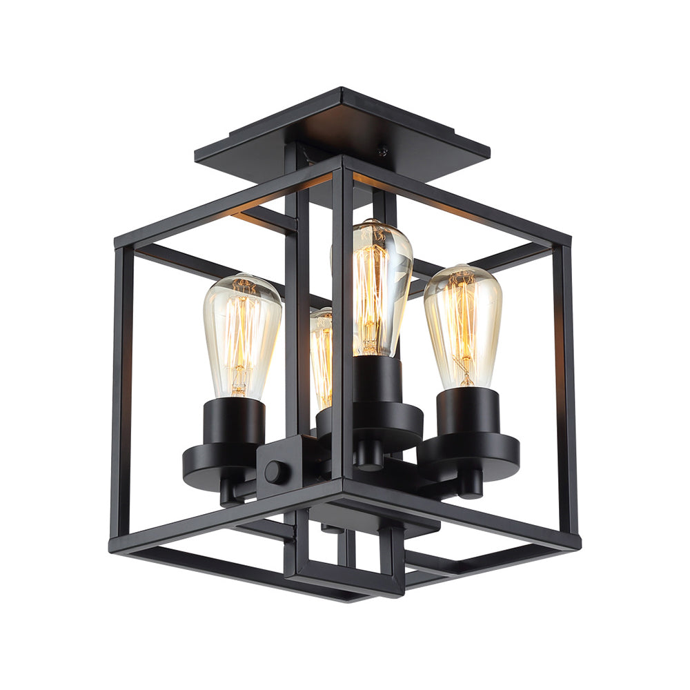 Square Living Room Semi Flush Industrial Style Metal 4 Lights Black/Silver/Gold Ceiling Lighting Clearhalo 'Ceiling Lights' 'Close To Ceiling Lights' 'Close to ceiling' 'Semi-flushmount' Lighting' 209586