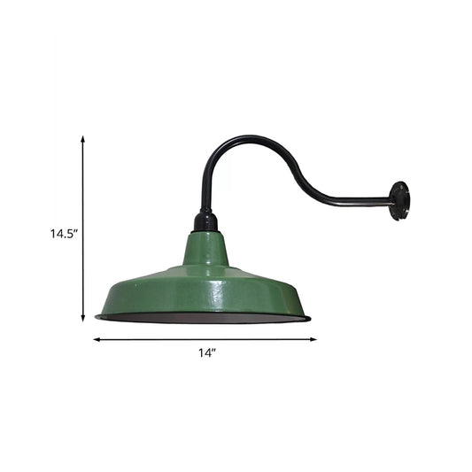 Vintage Style Barn Wall Light Fixture 14"/16" Dia 1 Bulb Metal Sconce Wall Lighting in Green for Restaurant Clearhalo 'Art deco wall lights' 'Cast Iron' 'Glass' 'Industrial wall lights' 'Industrial' 'Middle century wall lights' 'Modern' 'Rustic wall lights' 'Tiffany' 'Traditional wall lights' 'Wall Lamps & Sconces' 'Wall Lights' Lighting' 209606