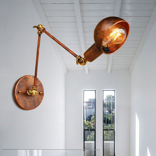 Rust Domed Reading Wall Light Antique Style Iron 1 Bulb Living Room Wall Light Sconce with Swing Arm Rust Clearhalo 'Art deco wall lights' 'Cast Iron' 'Glass' 'Industrial wall lights' 'Industrial' 'Middle century wall lights' 'Modern' 'Rustic wall lights' 'Tiffany' 'Traditional wall lights' 'Wall Lamps & Sconces' 'Wall Lights' Lighting' 209635
