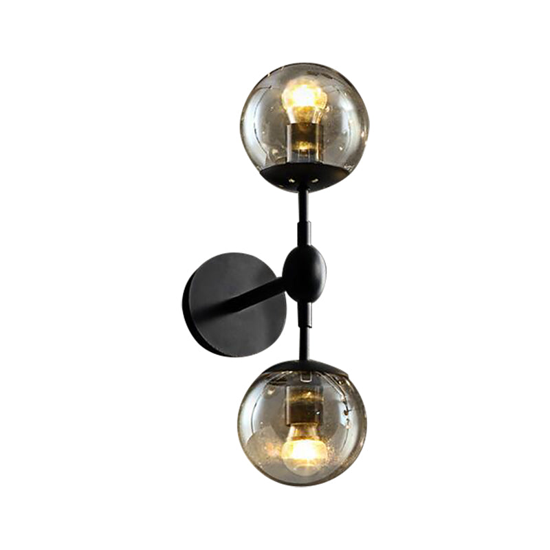 Globe Dining Room Wall Light Fixture Industrial Smoked Glass 2/3 Light Black Sconce Lamp 2.0 Black Clearhalo 'Industrial wall lights' 'Industrial' 'Middle century wall lights' 'Tiffany' 'Wall Lamps & Sconces' 'Wall Lights' Lighting' 209651