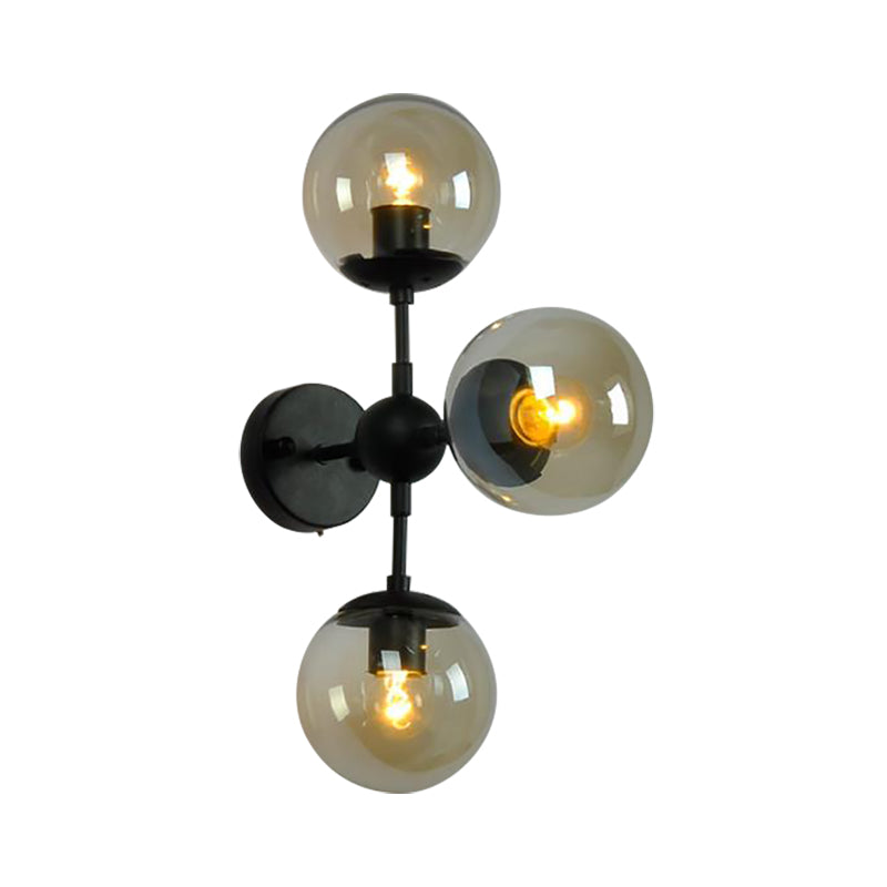 Globe Dining Room Wall Light Fixture Industrial Smoked Glass 2/3 Light Black Sconce Lamp 3.0 Black Clearhalo 'Industrial wall lights' 'Industrial' 'Middle century wall lights' 'Tiffany' 'Wall Lamps & Sconces' 'Wall Lights' Lighting' 209655